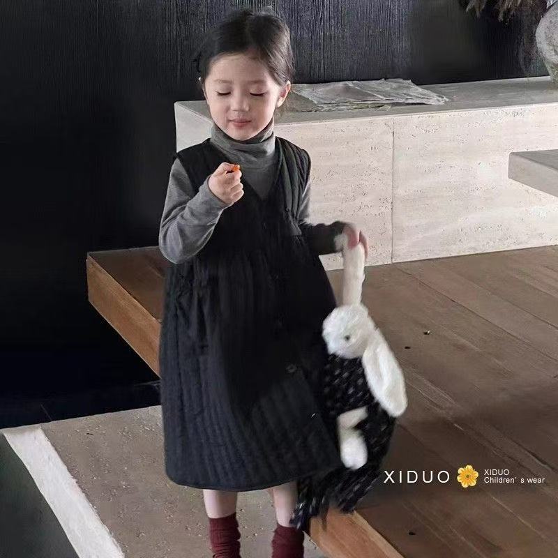 韩版童装女童夹棉连衣裙秋冬款洋气灰色堆堆领打底衫爆款套装外穿