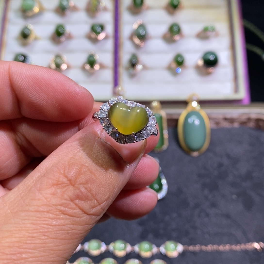 和田玉（碧玉）戒指银S925镶嵌