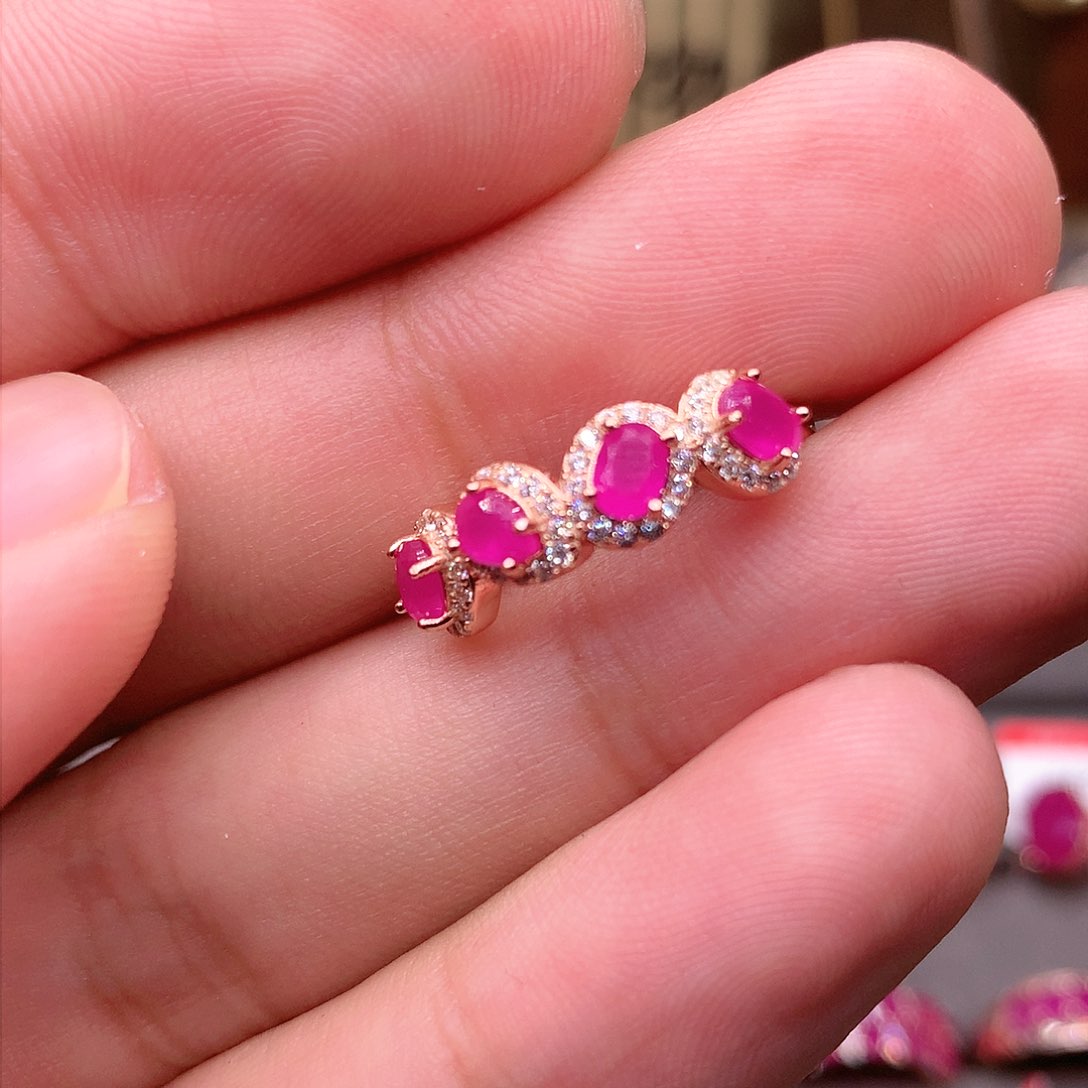 红宝石戒指银S925镶嵌