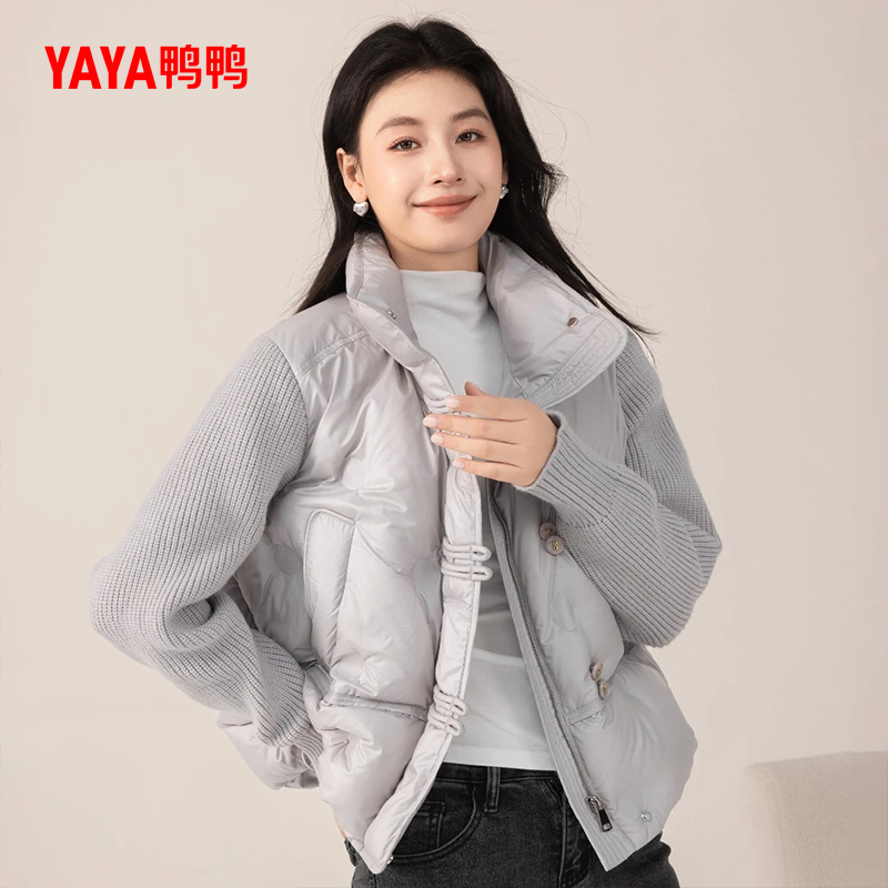 YAYA/鸭鸭新款千金薄荷曼波小个子韩版针织保暖外套短款羽绒服女