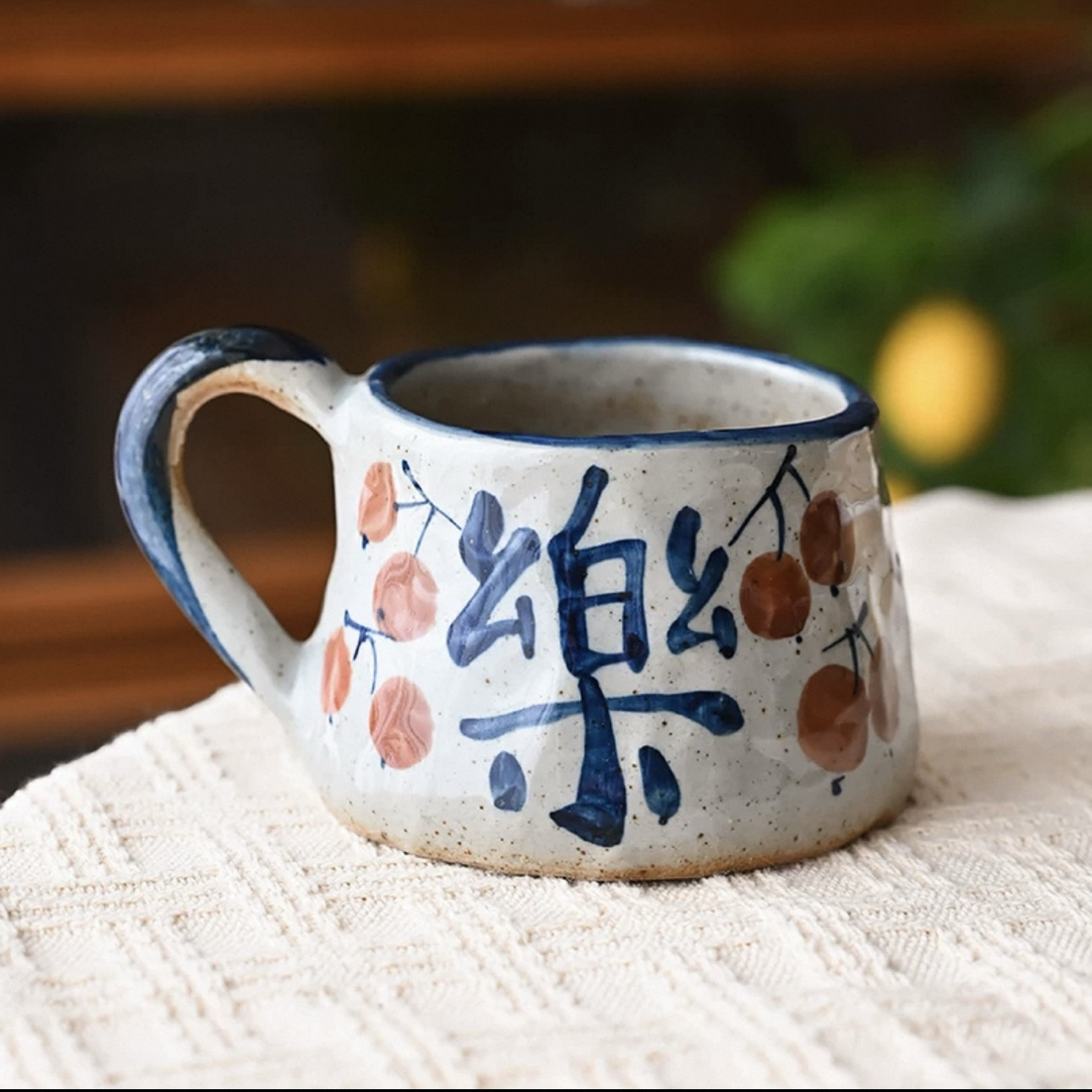 手绘釉下彩陶泥复古咖啡杯水杯早餐杯