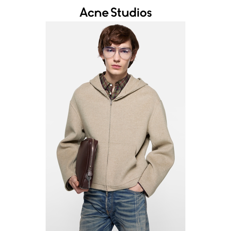Acne Studios 男士 连帽羊绒混纺夹克 燕麦色混色商品图