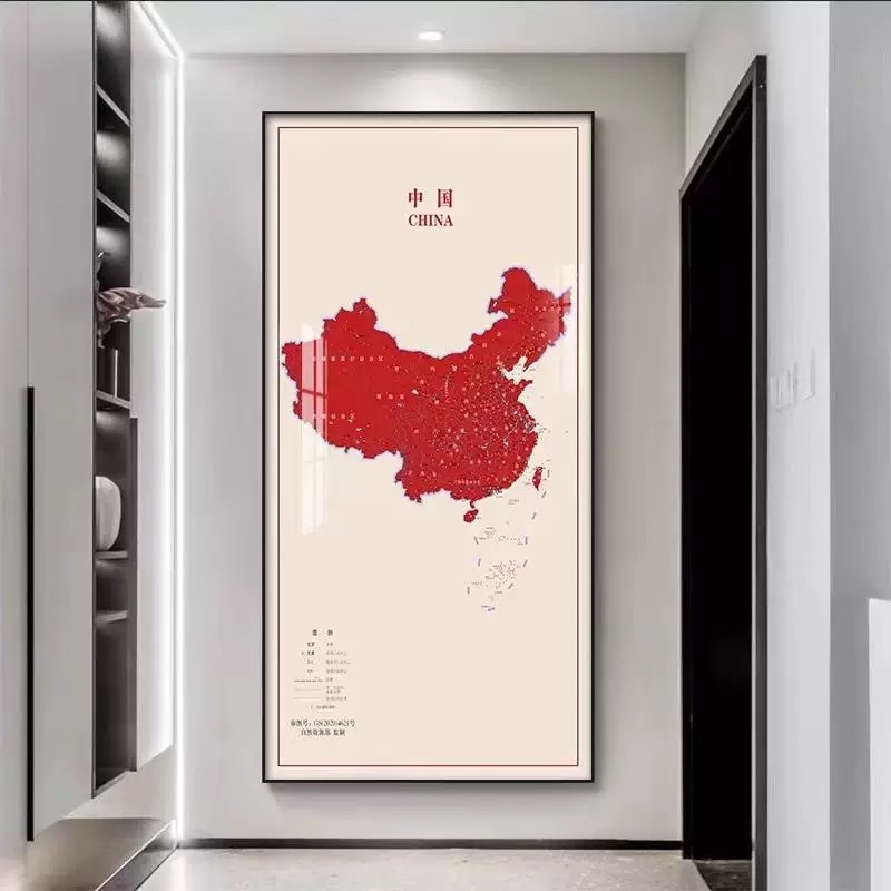 中国木雕简约玄关走廊高端装饰画书房办公室背景墙画地图80160