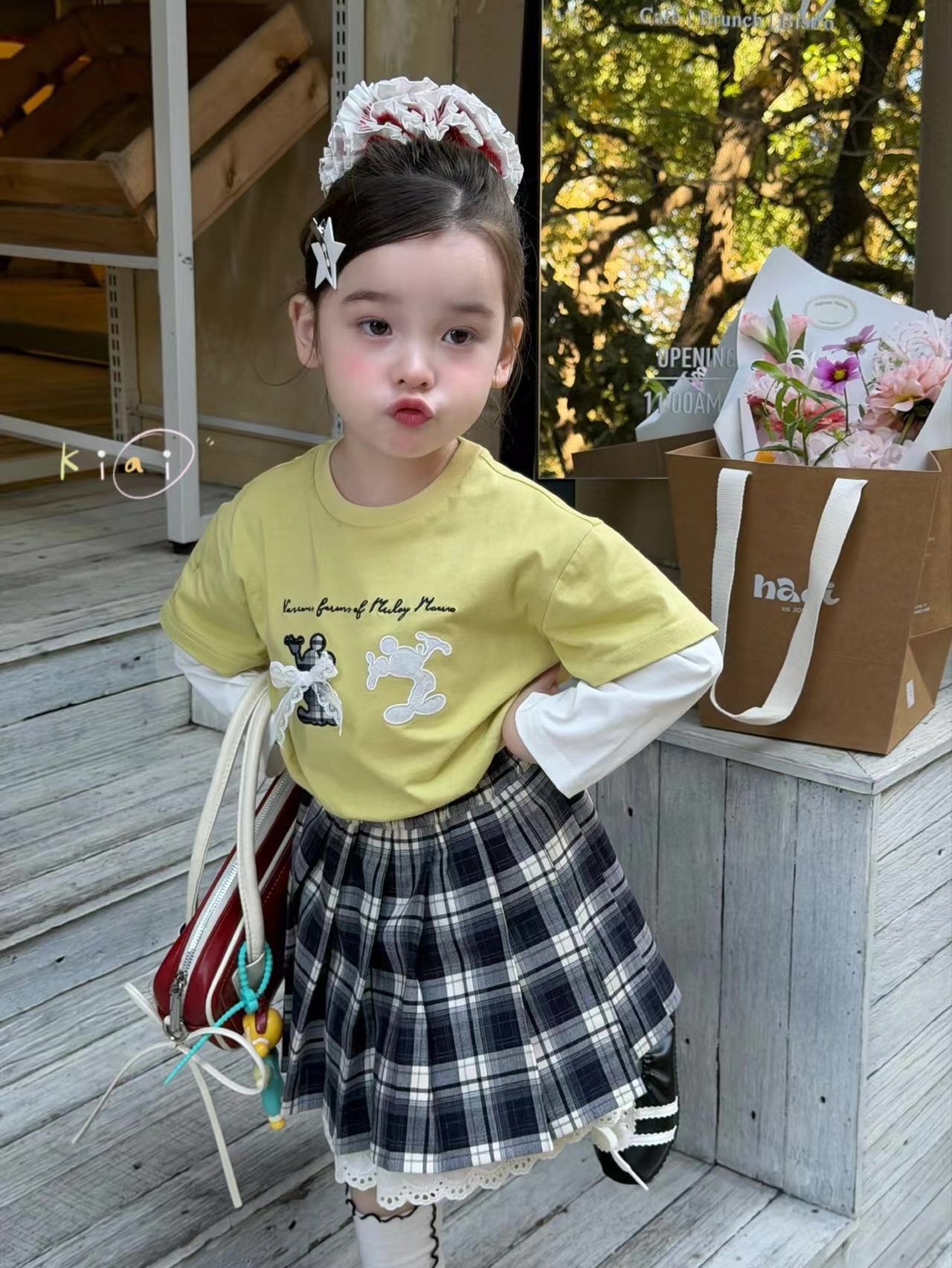 女童绿色卡通假两件上衣（kiai-1062-春C）汉服