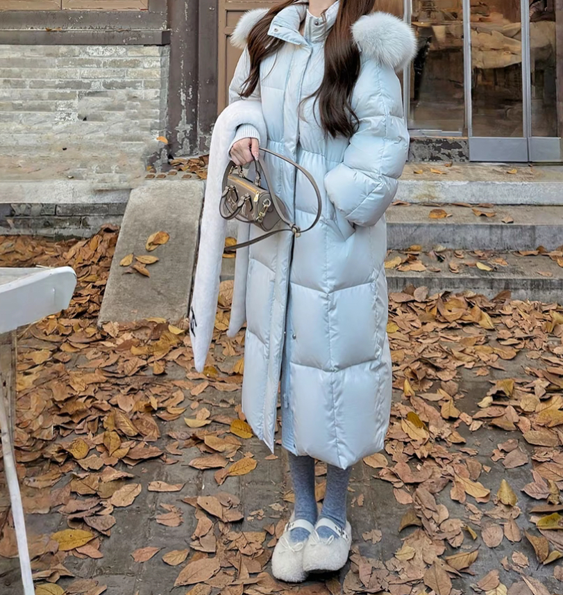 【云朵大被子】 90白鸭绒外套女冬狐狸毛收腰长款羽绒服