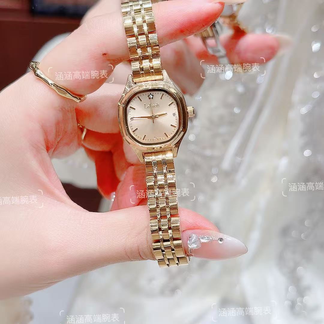 【涵涵】新款优雅气质百搭防水ins气质女士小金表石英腕表小方糖740