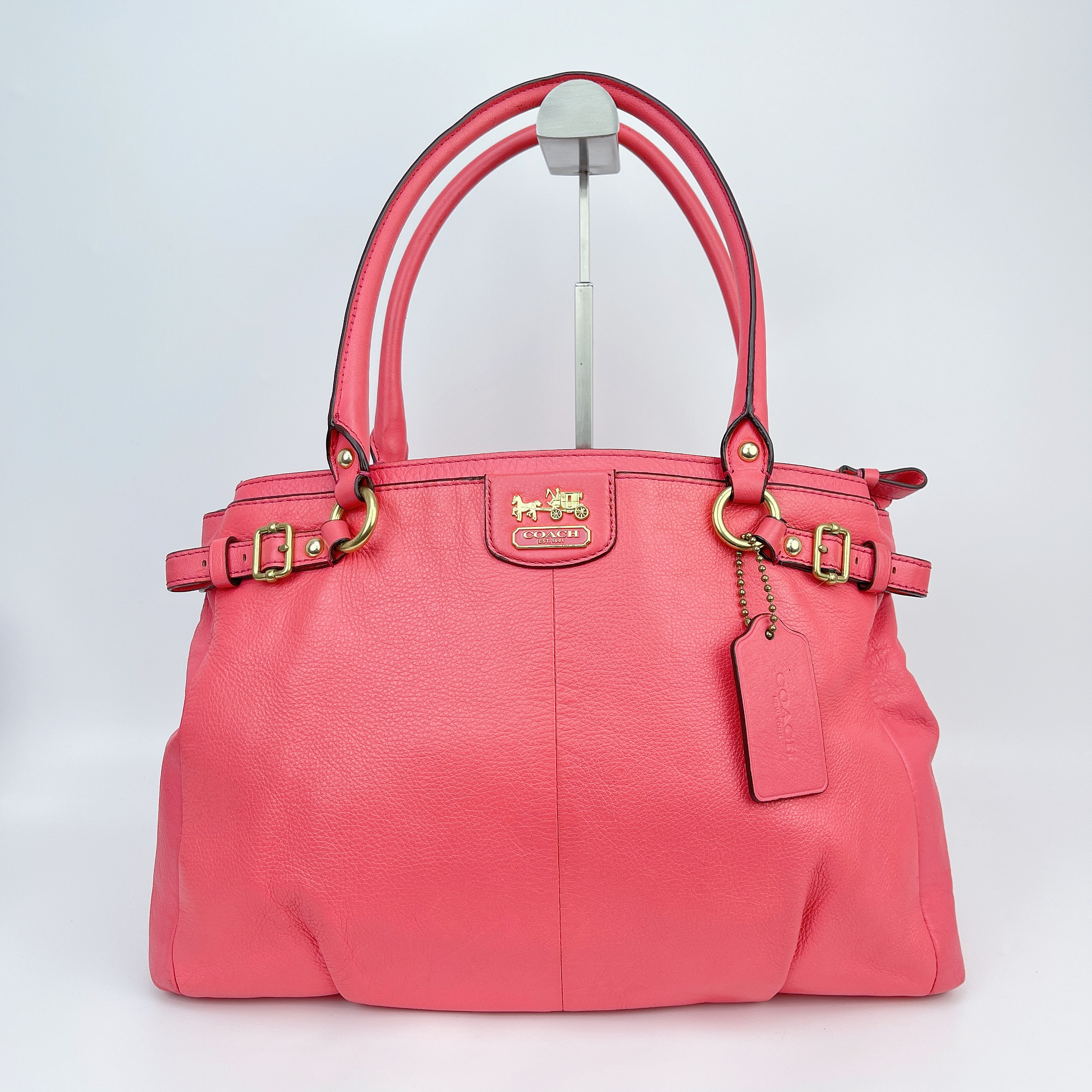 95新 COACH/蔻驰 蔻驰 粉色牛皮手提包底长36 M806