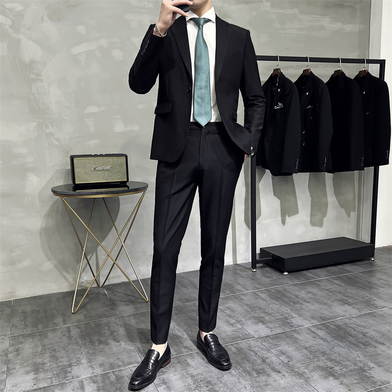 单排两粒扣西服套装男春秋西装小西装商务休闲西服新郎礼服主持人
