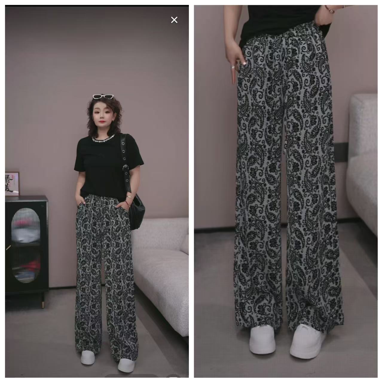 【NO退换】瑕疵品 欧货【腰果花复古时尚休闲拖地裤】AGE 56266