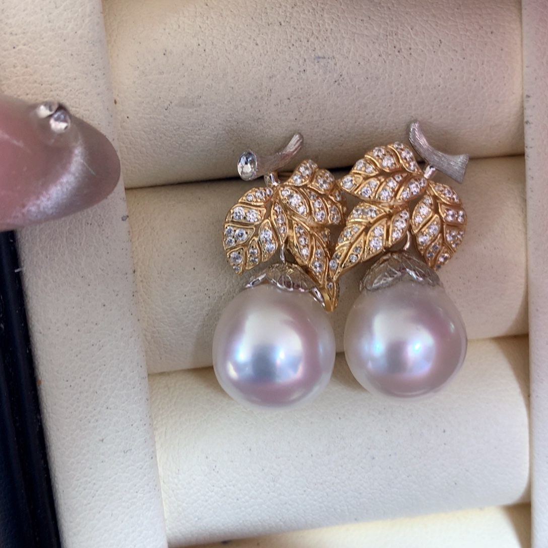 海水珍珠耳饰银S925镶嵌