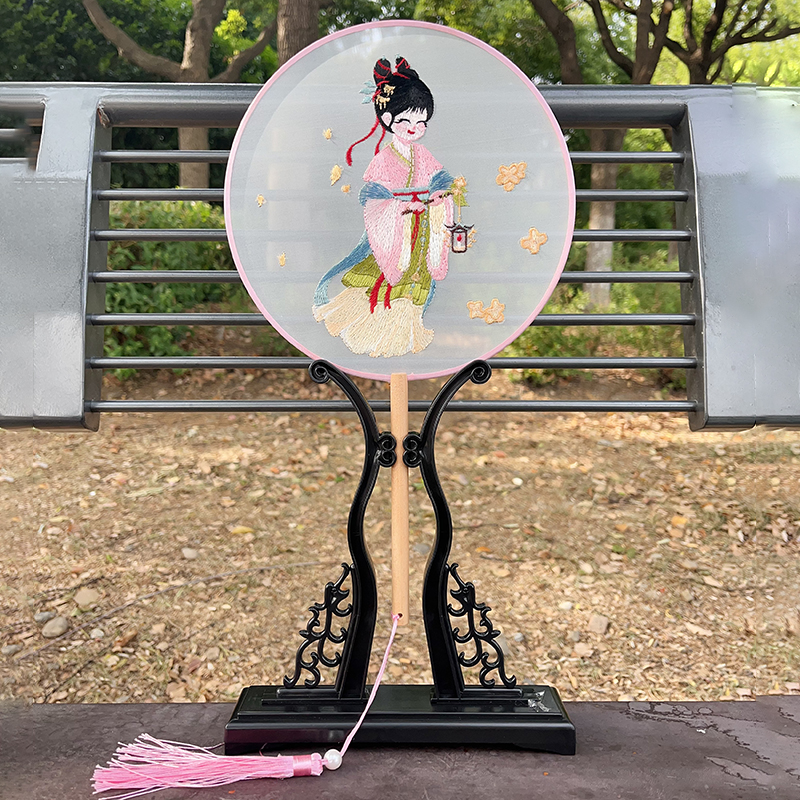 66虞美人  苏绣团扇古风新中式刺绣手工配汉服古装儿童舞蹈专用
