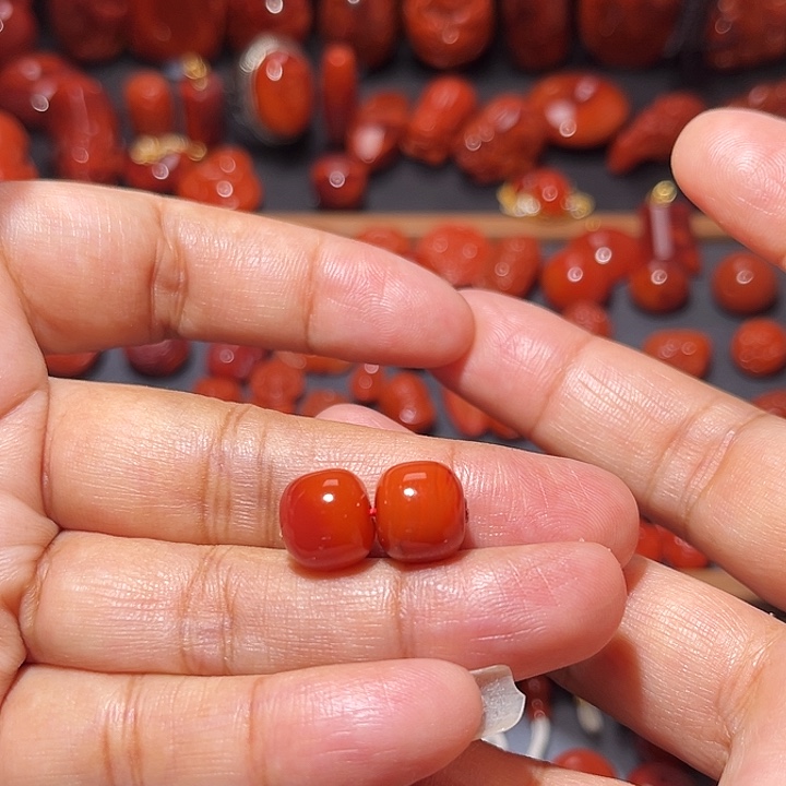 南红玛瑙未镶嵌配饰火焰纹对珠10.5mm