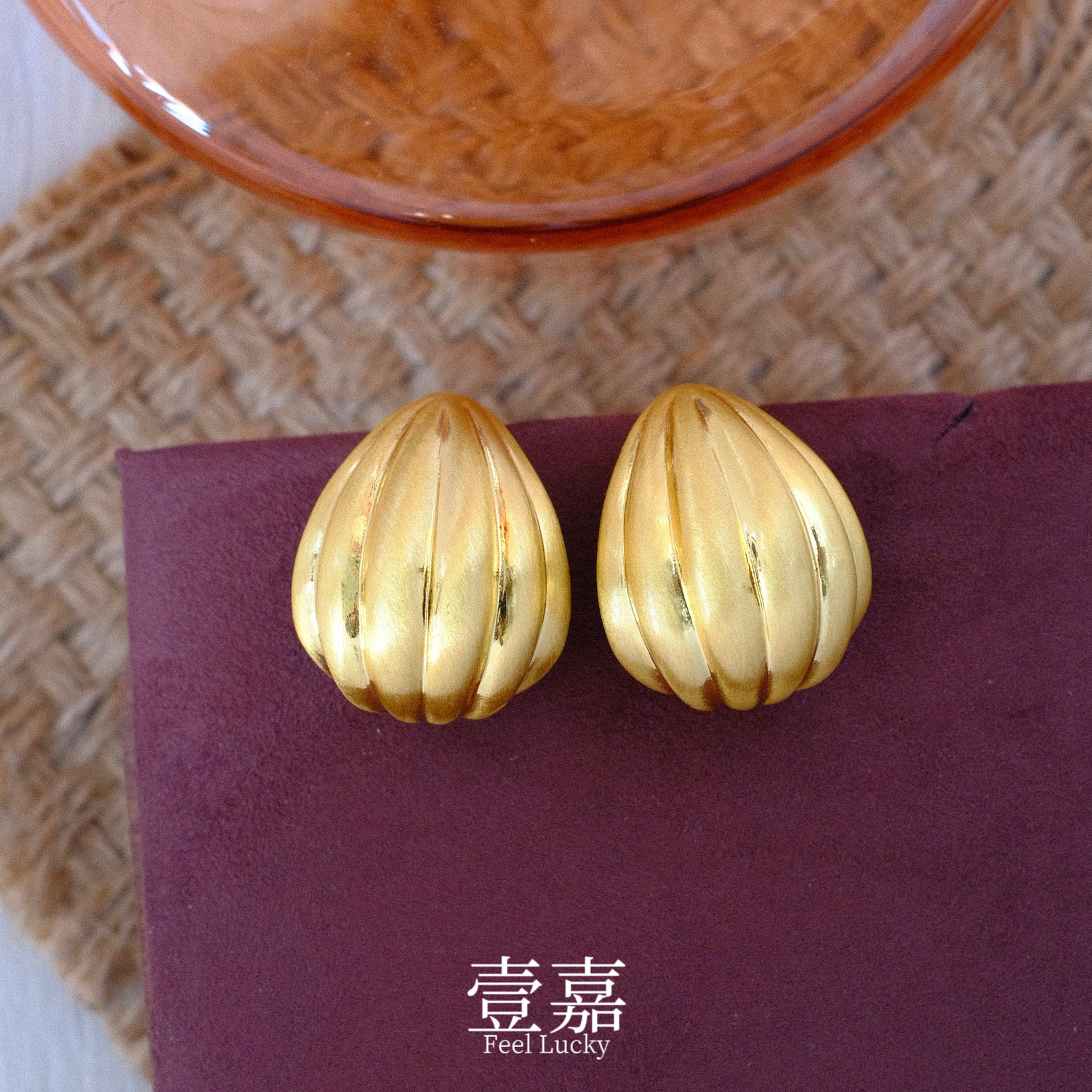 黄铜耳饰 壹嘉黄铜耳饰 法式轻奢时尚百搭小南瓜耳钉YJ239