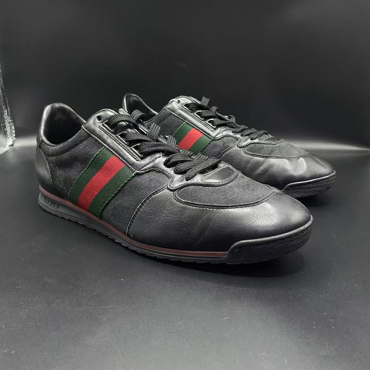 95新 GUCCI/古驰 【JM福利】42欧码 男士黑色休闲高尔夫鞋jm02