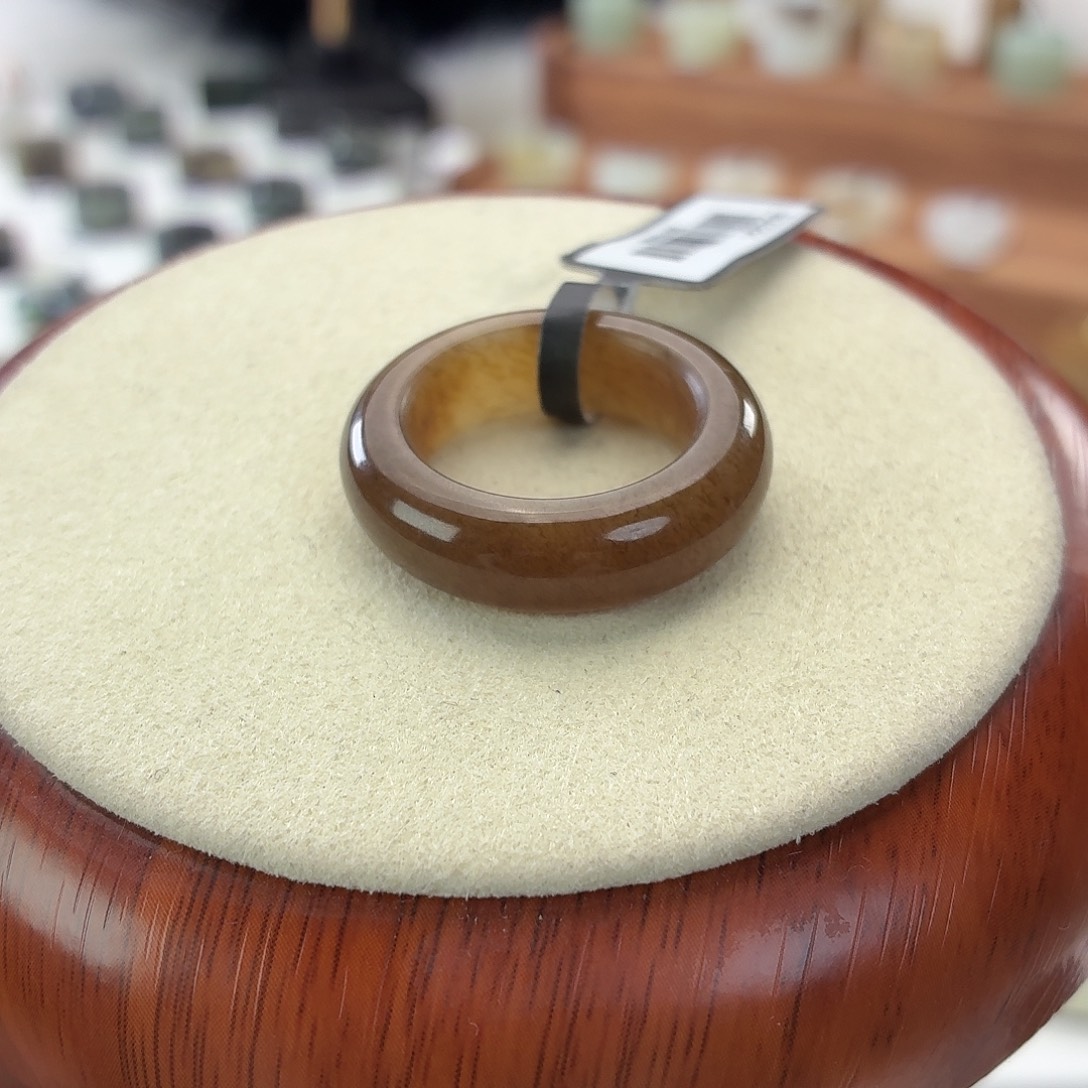 和田玉未镶嵌戒指i23复古咖糖泥鳅背18.1mm