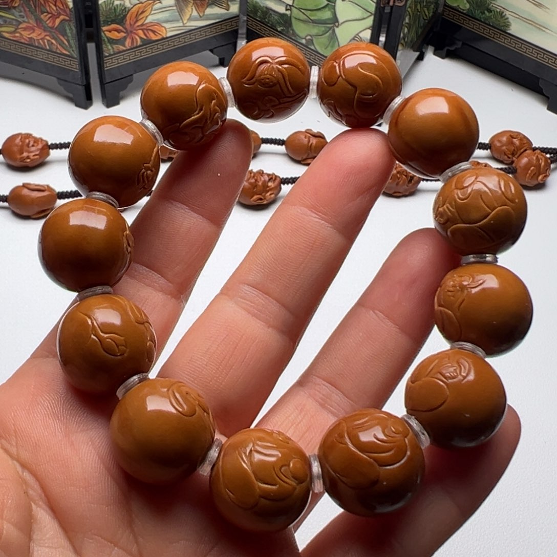 橄榄核手串/手链浮雕荷花无相