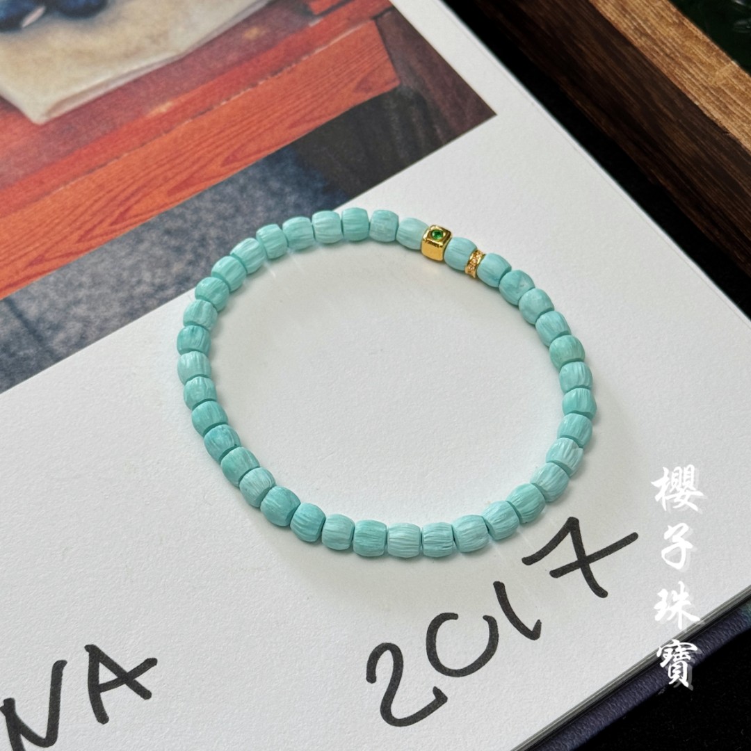 樱子 | 溪光 18K金镶原矿百香籽绿松时尚设计手串*多样性发一