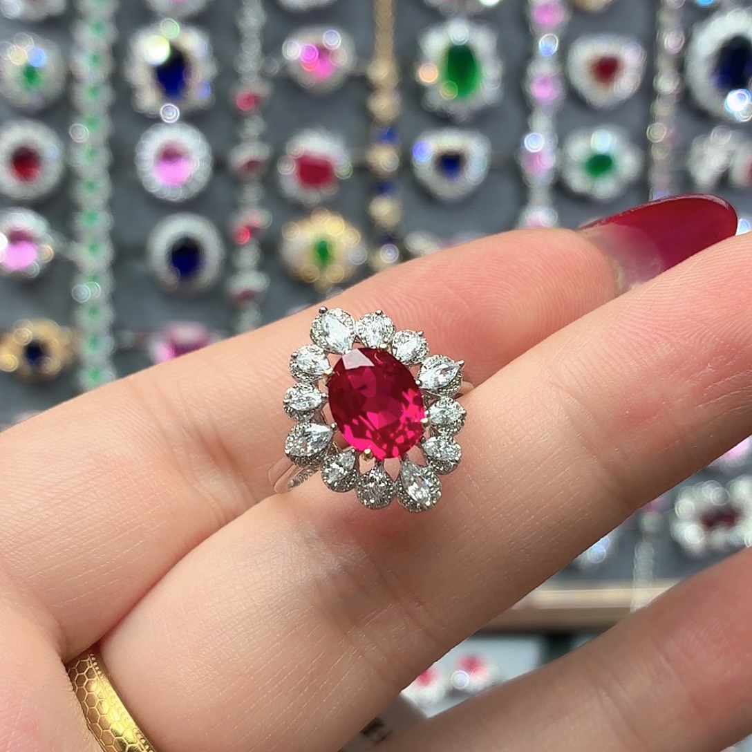 925银培育卢比莱色宝石