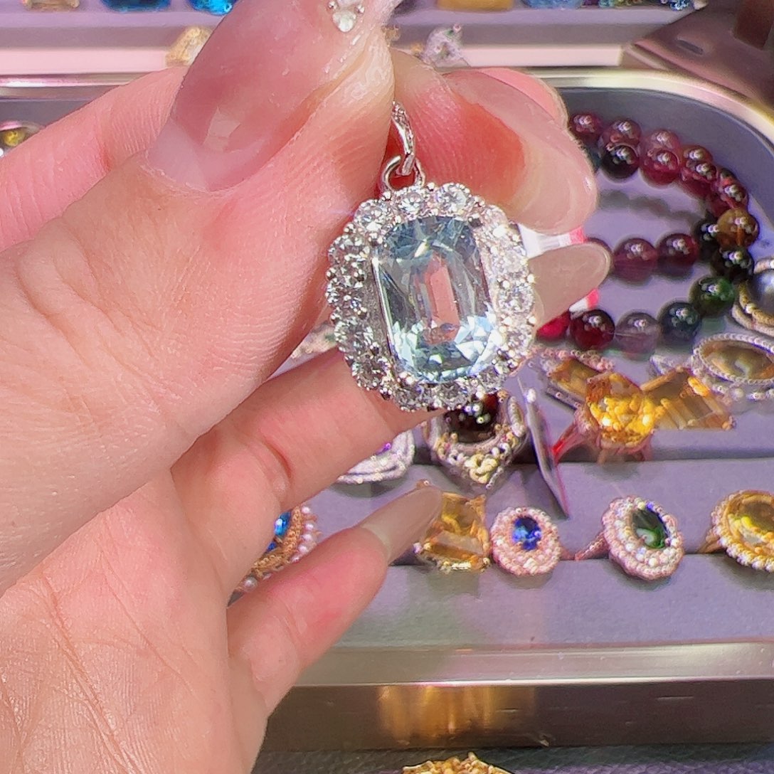 海蓝宝石颈饰银S925镶嵌