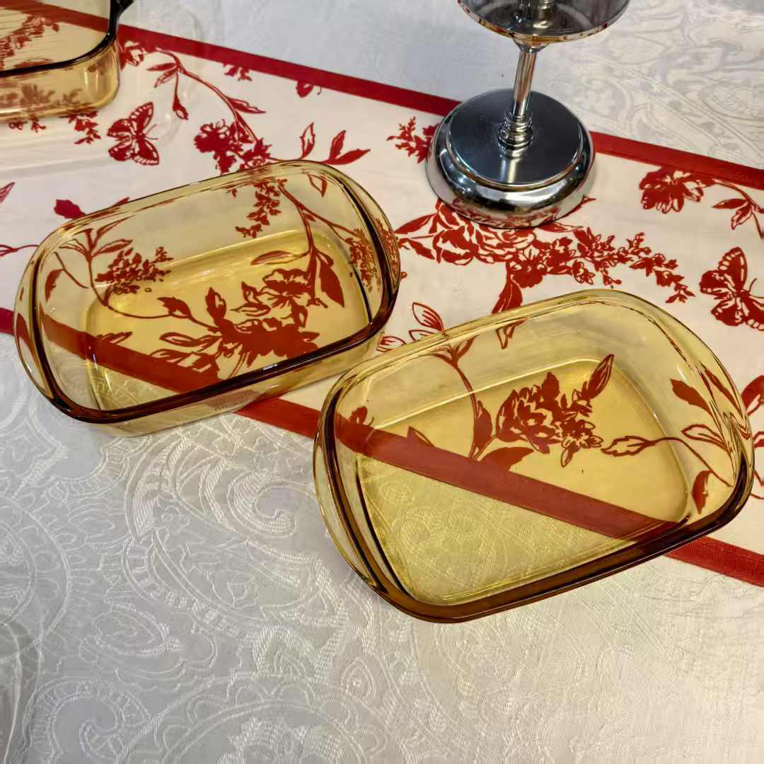 K家琥珀色玻璃烤盘2支 长20cm宽14cm高6cm（容量1.1L）