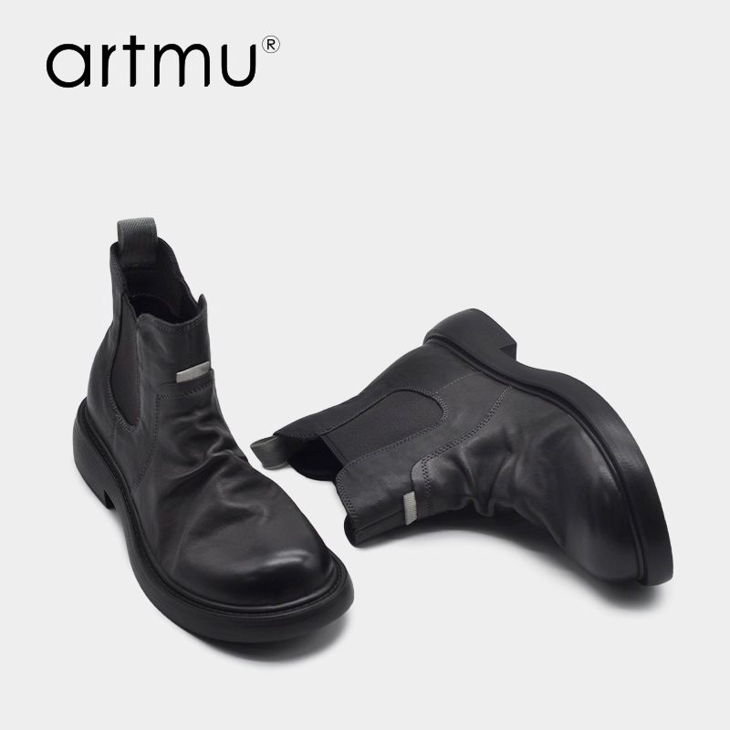 Artmu阿木黑色短靴子爆款切尔西靴女真皮烟筒靴马丁靴5113-8
