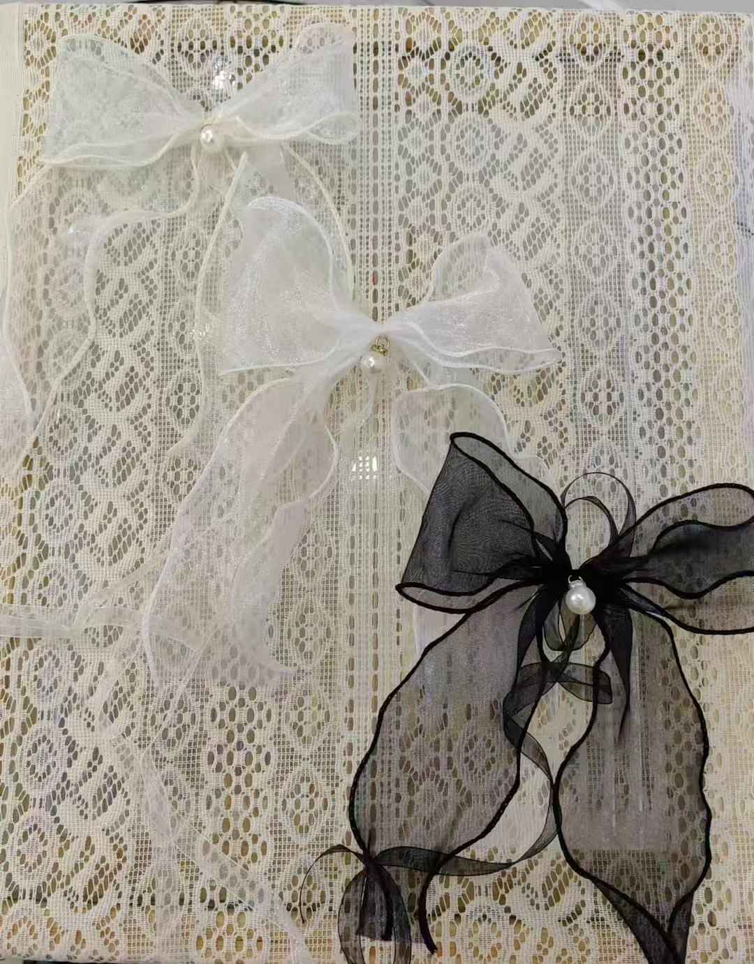 奥薇窗帘配件批发三色仙气飘飘韩式纱帘珍珠蝴蝶结绑带绑绳扎带