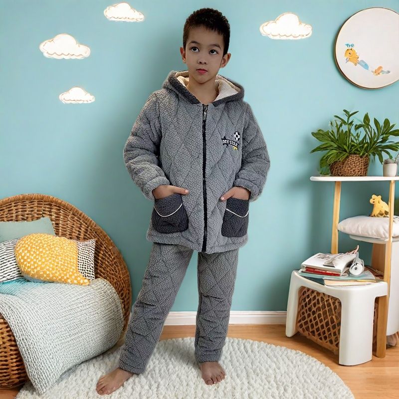 法兰绒男童睡衣冬季三层套装夹棉加厚加绒珊瑚保暖宝宝家居服17