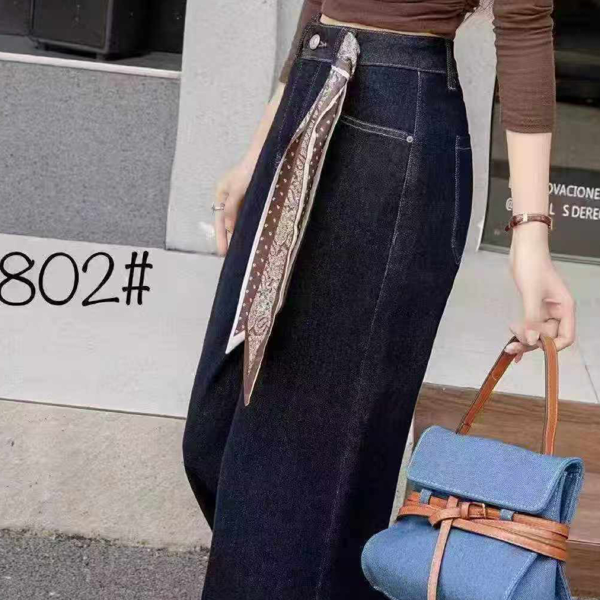 早秋新款窄版阔腿牛仔裤1802
