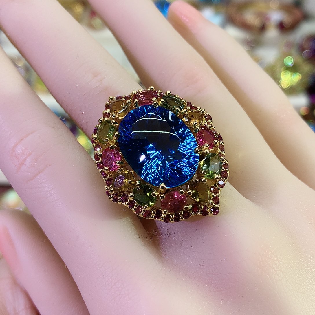 托帕石戒指银S925镶嵌