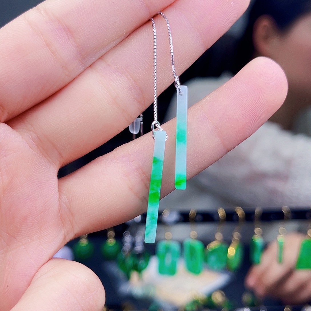 翡翠银S925镶嵌耳饰饰品