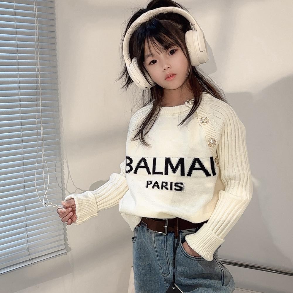 女童圆领毛衣秋冬装2024新款儿童洋气线衣女大童冬季加厚针织衫潮