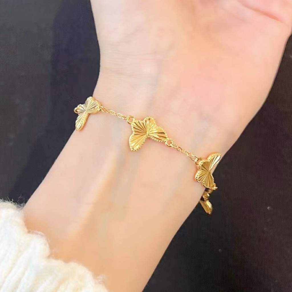 强保色24K亮金色射手链女2024新款简约时尚轻奢