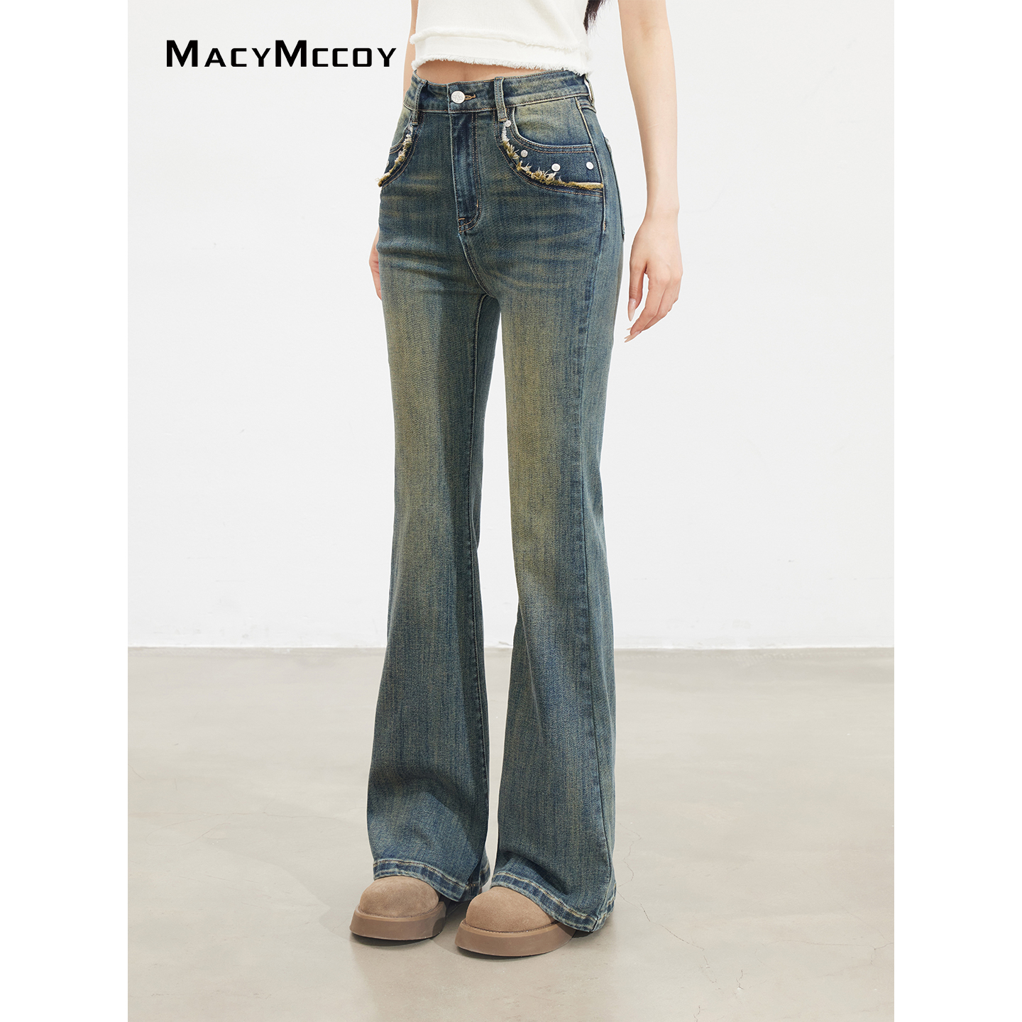 【毛毛专属】MacyMccoy复古微喇牛仔裤女德时髦百搭修身显瘦长裤