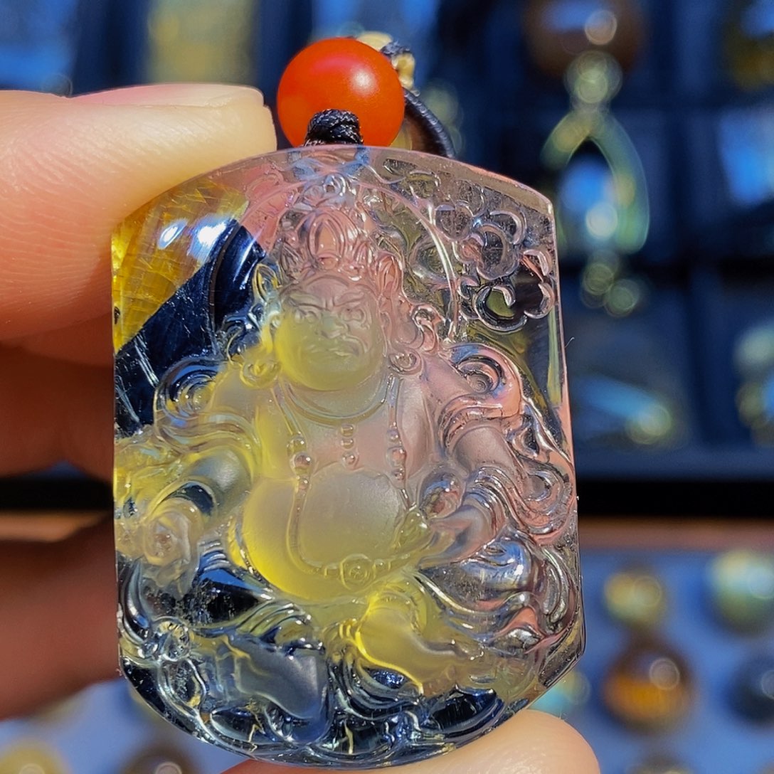 水晶颈饰未镶嵌天然钛晶黄财神吊坠