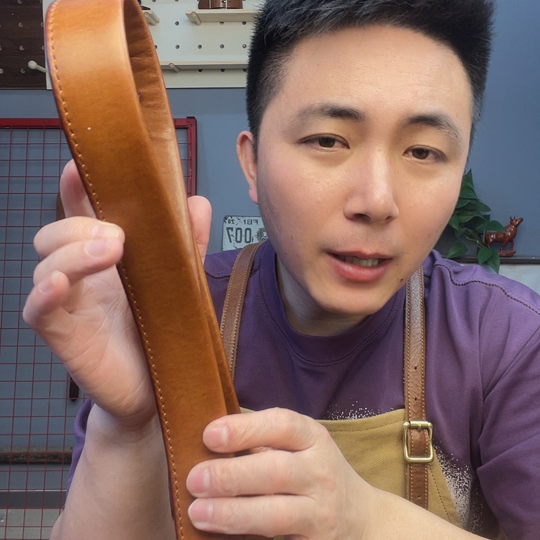 长***久头层牛皮腰带对折款