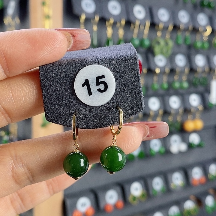 和田玉耳饰18K金镶嵌