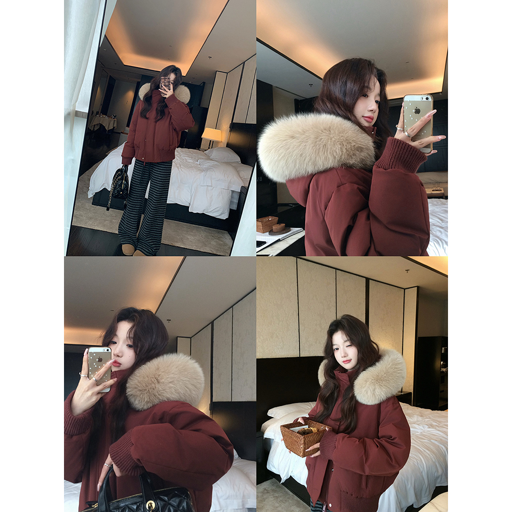 张贝贝 雪落松山 天然狐狸毛 90白鸭绒 短款两穿羽绒