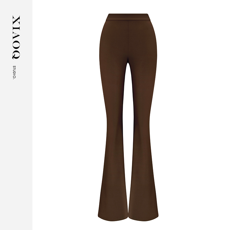 XIAOQ「垂垂裤」时尚深咖喇叭裤垂感阔腿宽松裤脚显腿长女秋冬54244