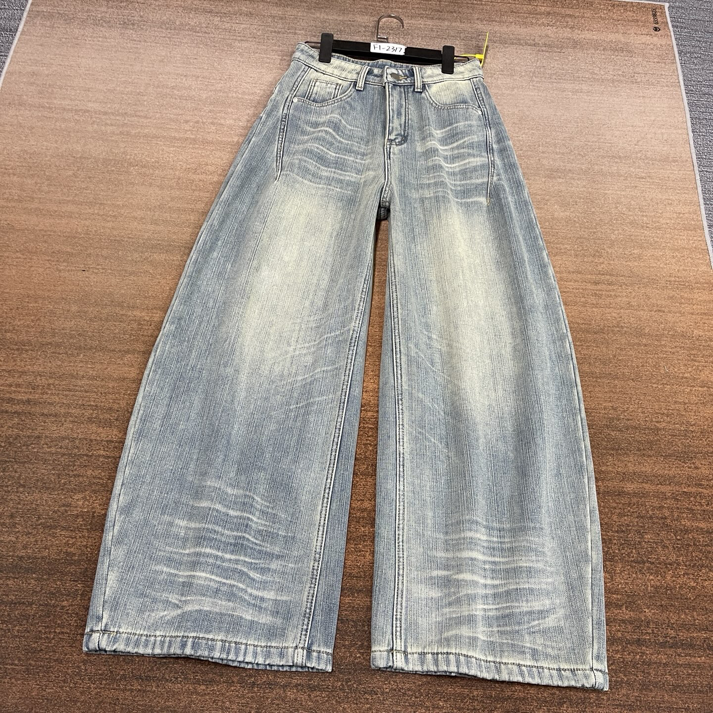 #F1-2317 高货 加绒-厚绒 蓝色竹节棉大版弯刀女裤 无弹