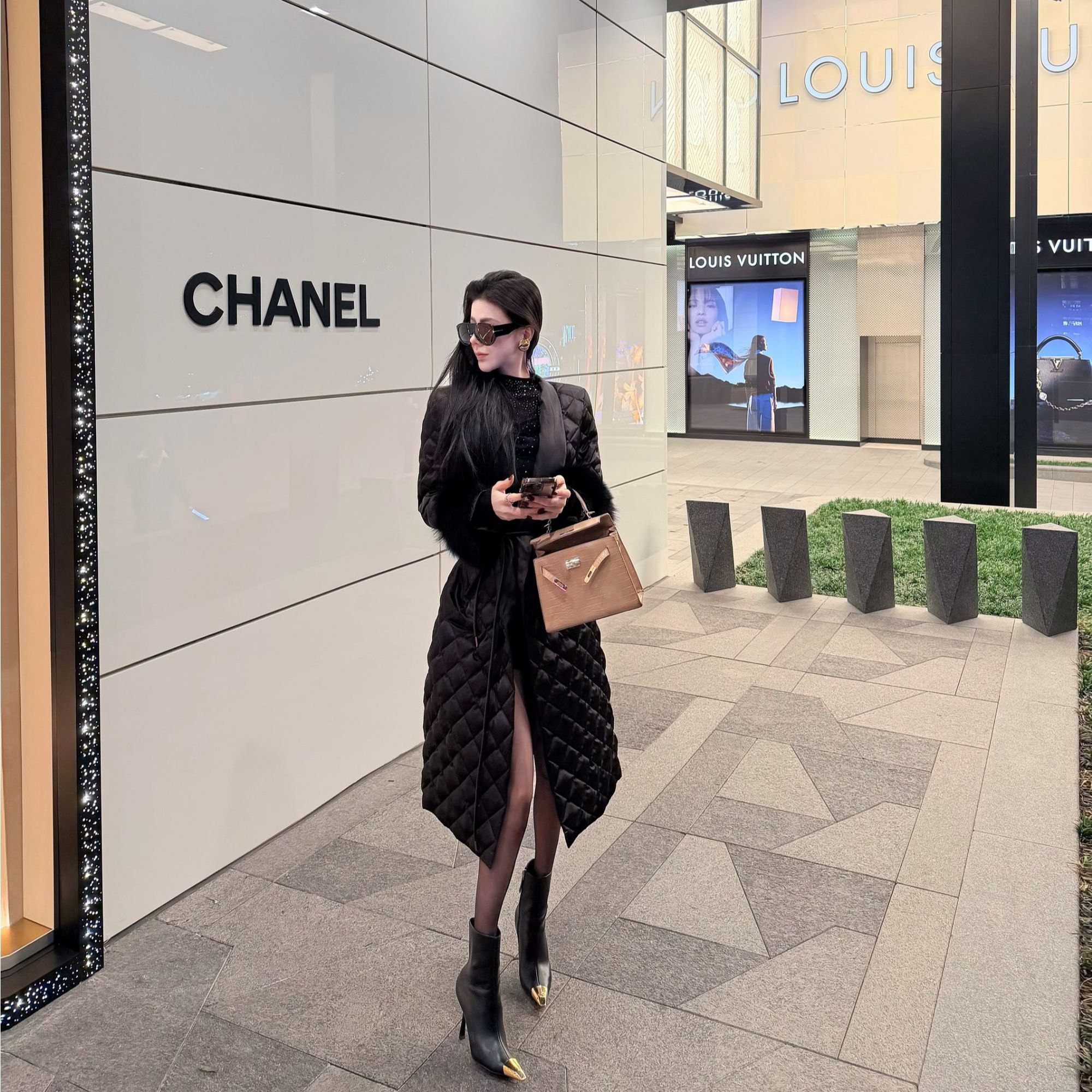 WANWAN【悉尼剧院】（90白鸭绒）格纹收腰长款羽绒服风衣JJD5YRF1948