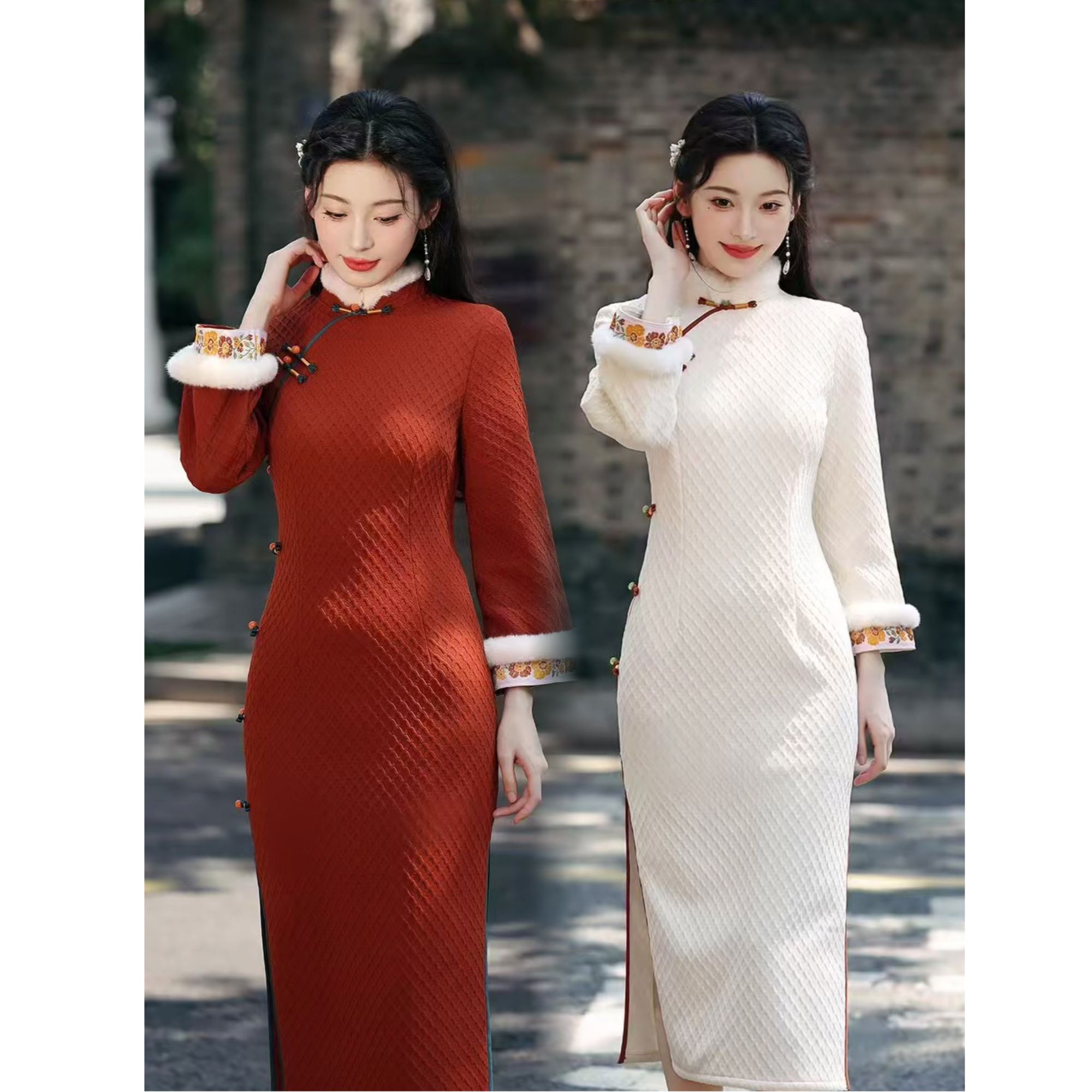 苏故里【金熹】加绒秋冬文艺复古高端日常旗袍奢华气质衣长120