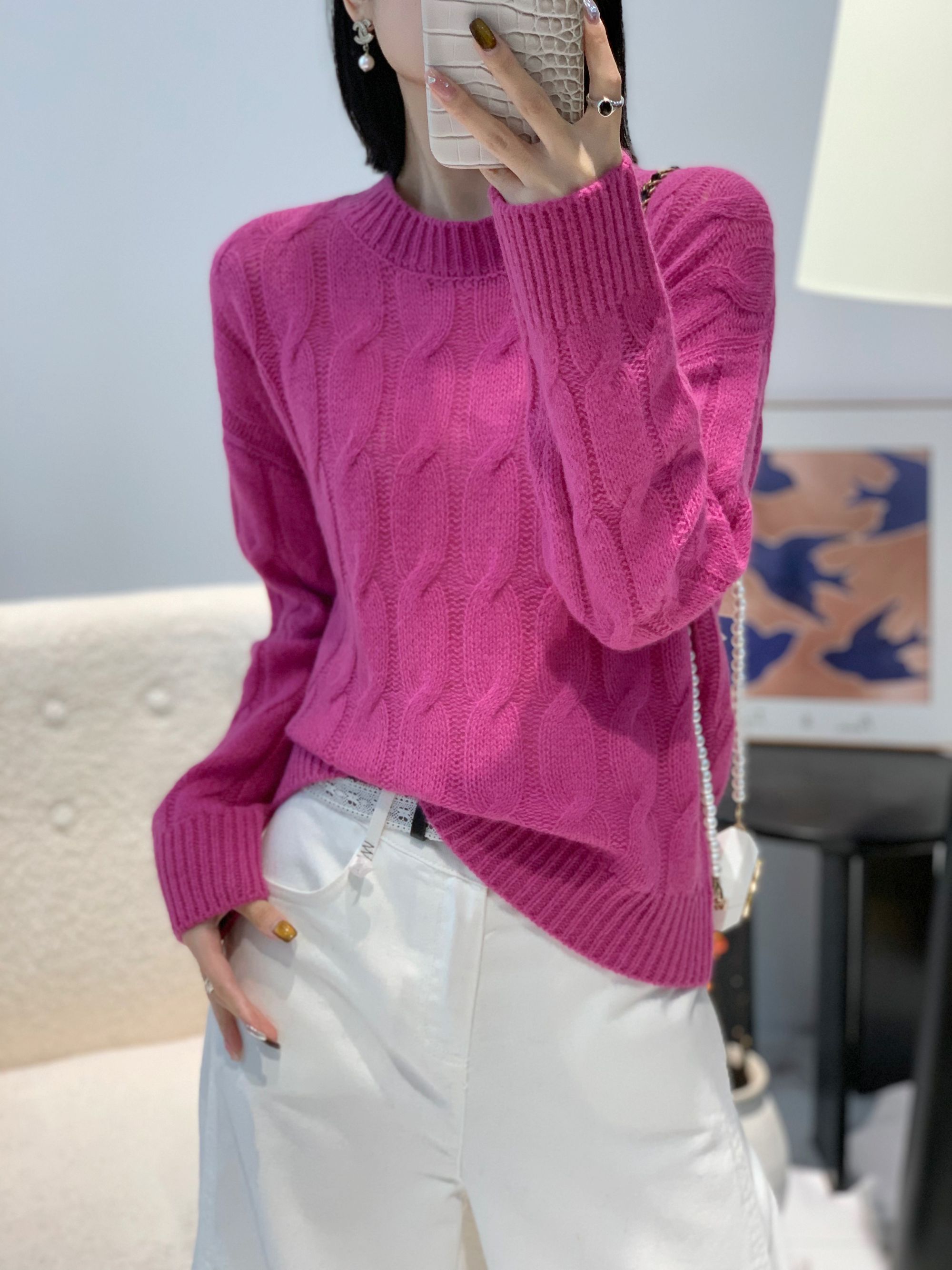 全羊毛针织常规袖常规圆领毛针织衫上衣时尚毛衣秋冬