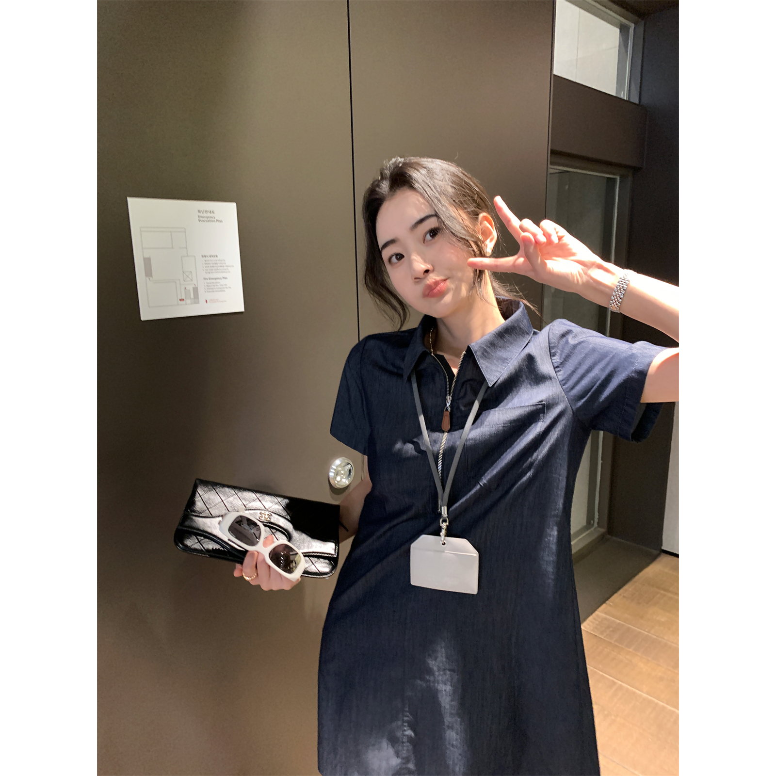 LICKYSENIOR 限量/品质线 三醋酸牛仔连衣裙女短袖中长款复古裙子