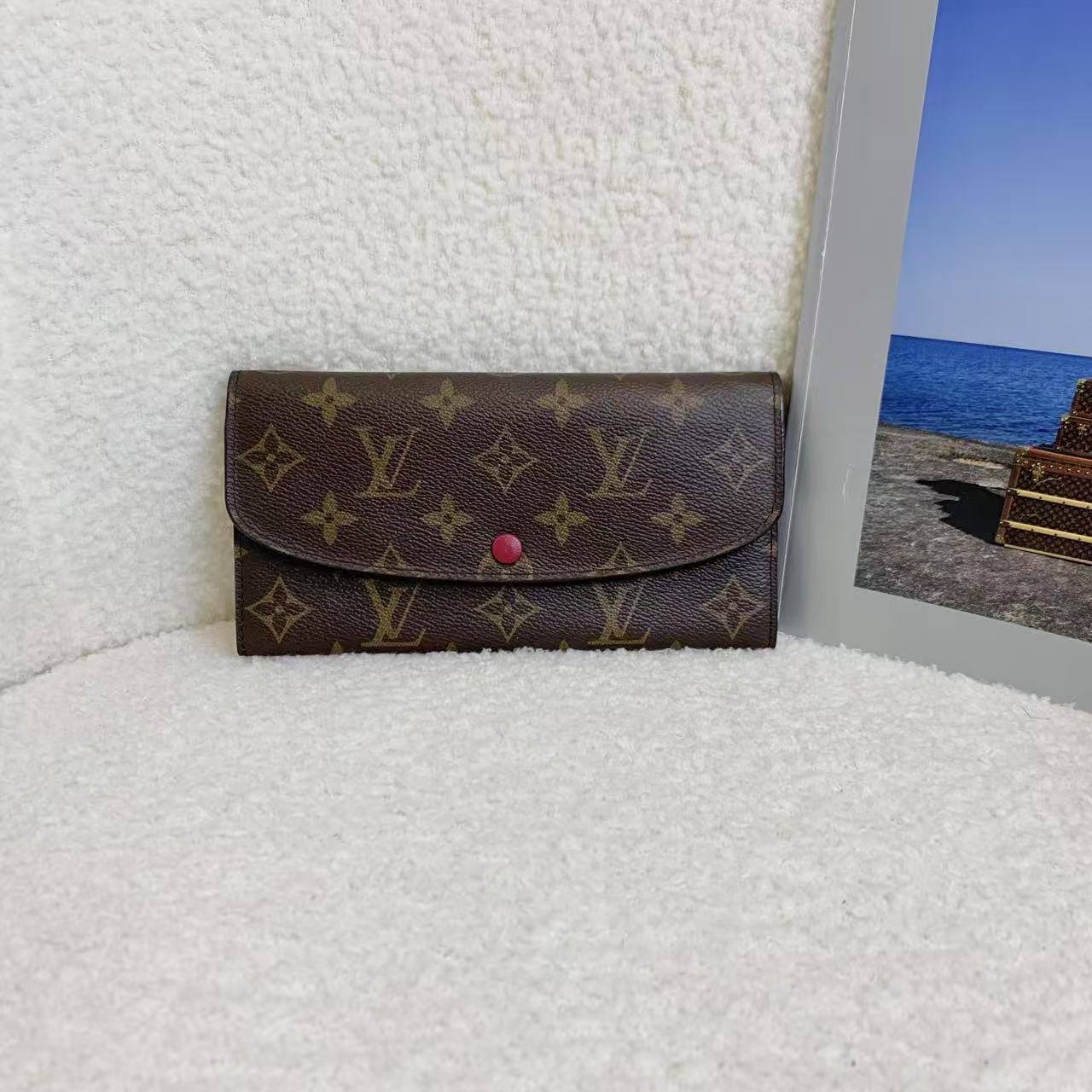95新 LouisVuitton/路易威登 壹臻/老花玫红豆豆钱包/24739500
