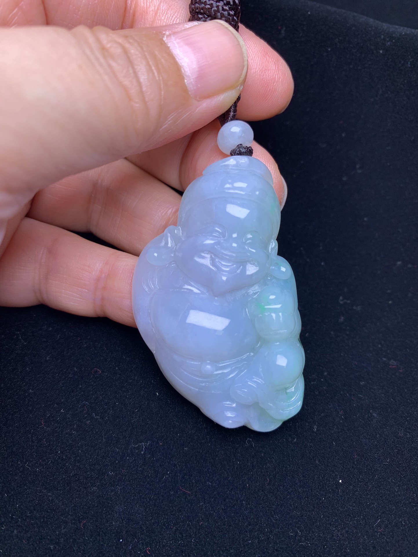 天然缅甸翡翠冰财神吊坠挂件，飘绿花QH