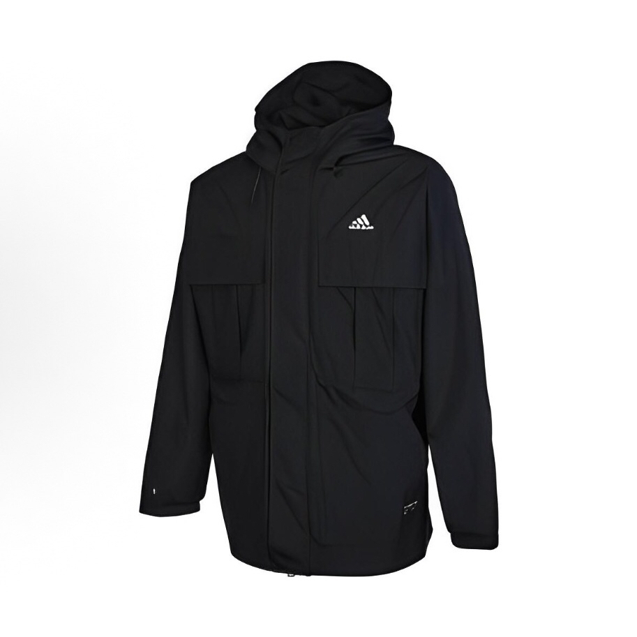adidas 纯色连帽套头品牌Logo印花夹克外套 男款 HM2707