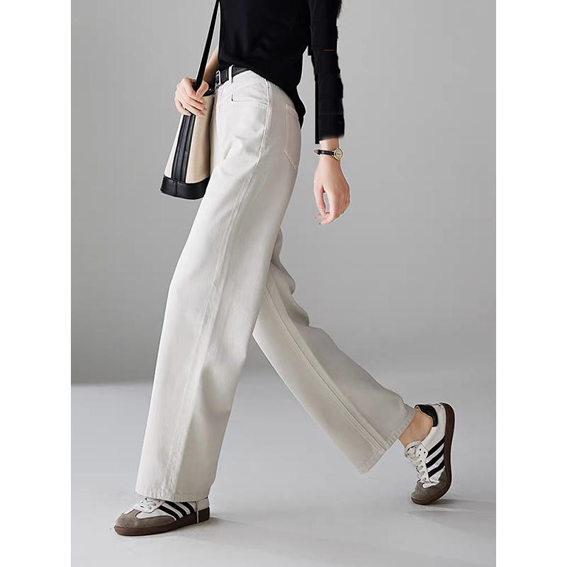 加绒高腰窄版直筒牛仔裤女秋冬款保暖加厚显瘦垂感小阔腿裤子休闲