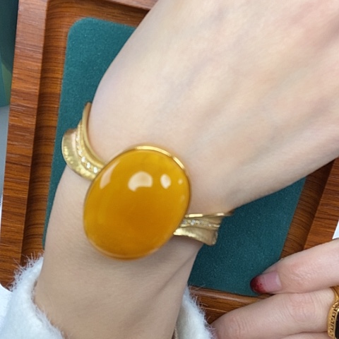 蜜蜡手镯银S925镶嵌手镯