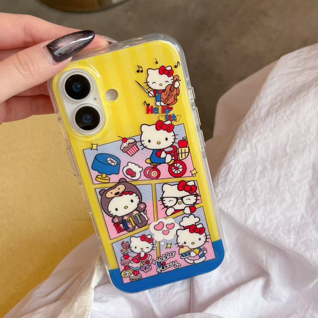 可爱拼图骑车Kitty imd双层手机壳适用于苹果iPhone16/15/14可爱