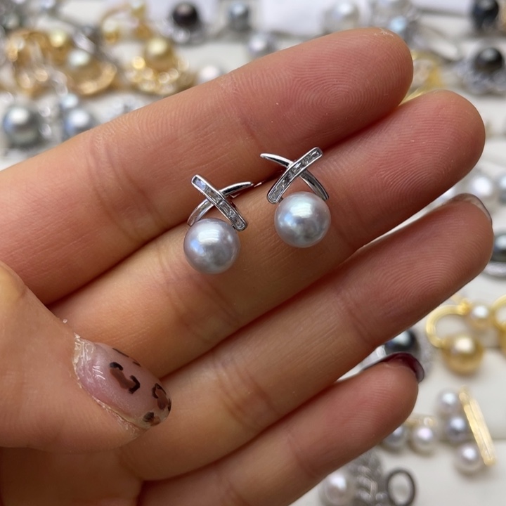 海水珍珠耳饰银S925镶嵌